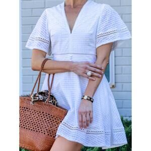 Jonathan Simkhai Eyelet Embroided Fit and Flare V-Neck Dress